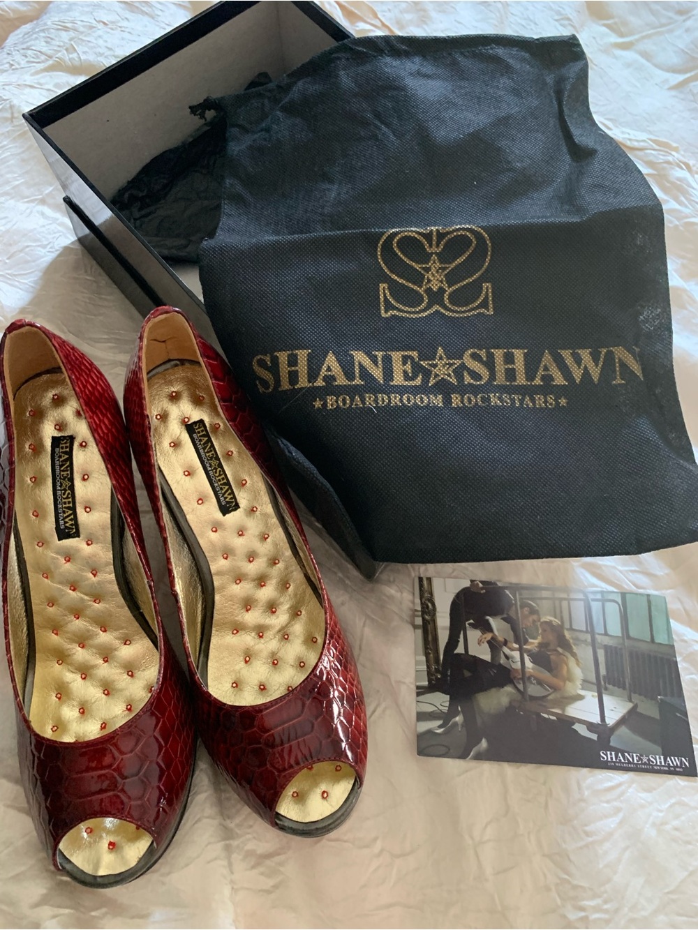 Shane & Shawn Red Croc Patent Peep Toe Pumps, “Boardroom Rockstars” Collection